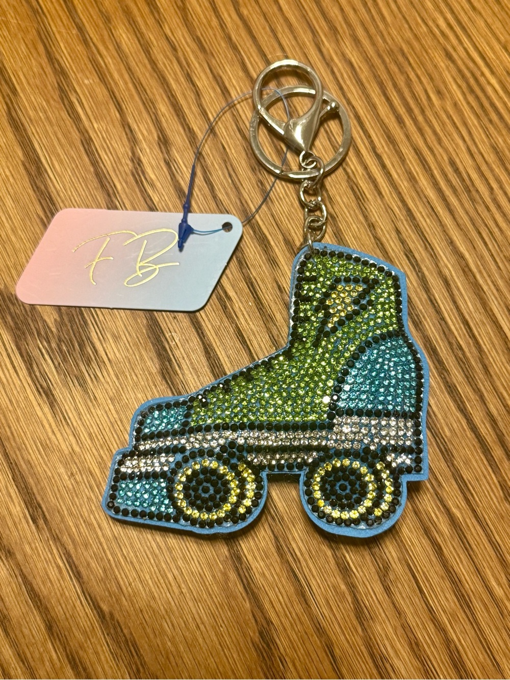 Rhinestone Roller Skate Bag Charm Keychain Blue Green Bling Purse Accessory NWT